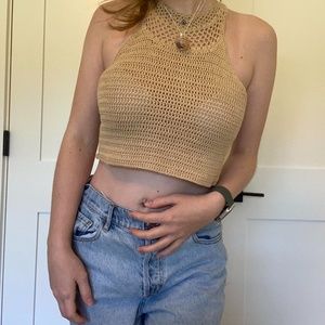 Windsor tan crochet halter top, size small